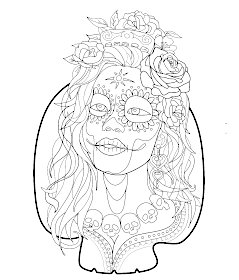 Mexican Katrina woman tattoo coloring book stencil