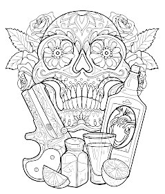 Sugar skull tattoo coloring book stencil