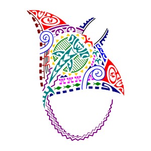 Polynesian manta ray thigh tattoo