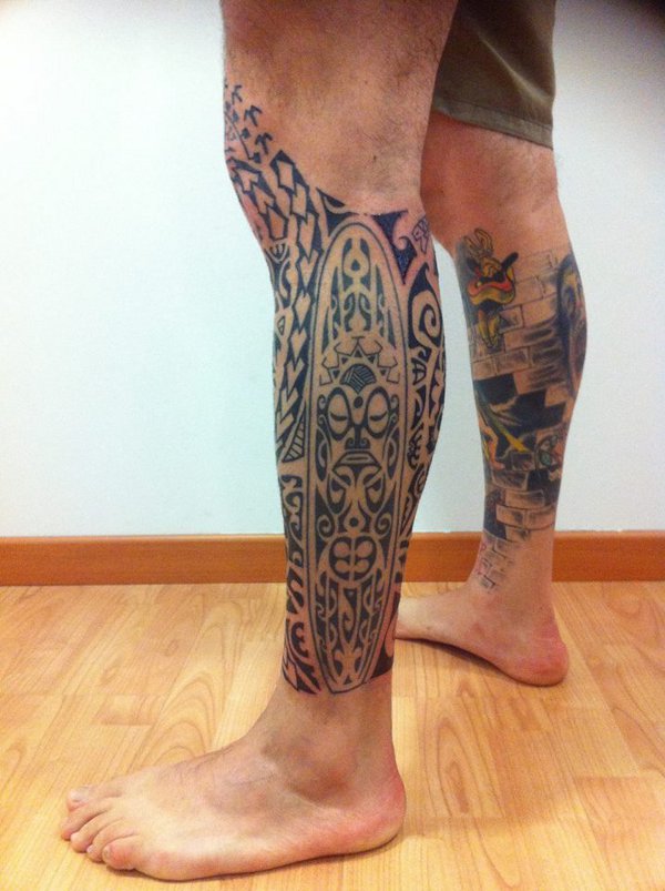 Mario - Polynesian leg tattoo photo