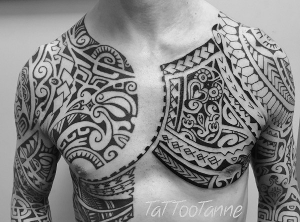 Tanne - Polynesian chest and sleeves tattoo photo