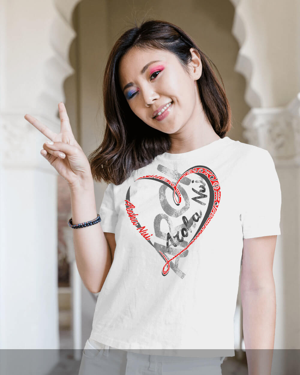 Aroha Nui heart white tee on Etsy